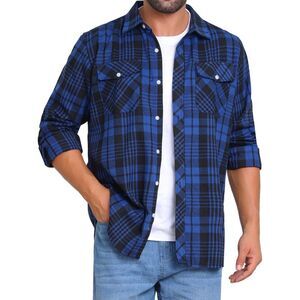 Contrasting Colors Checked Slim Fit Long Sleeved Shirt with Pocket Black Blue